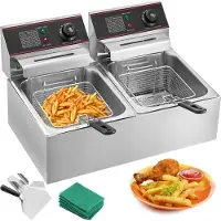 Vevor wunicorn Fritteuse 295 x 235 x 150 mm Commercial Elektro-Fritteuse Tief, Doppel-Kaltzonen-Fritteuse YB-82 Fritteuse Maschine Silbrig - 6 L + 6 L 5000W 220V für Schnellrestaurants Snackbars 10 kg