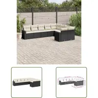 The Living Store 9-tlg. Garten-Sofagarnitur mit Kissen Schwarz Poly Rattan