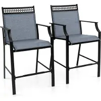KOMFOTTEU 2er Set Gartenstühle, Barhocker Tresenhocker bis 180 kg belastbar, Bistrostühle mit mit Fußstütze, Balkonstühle Essstühle für Garten, Hof, Patio (Blau)
