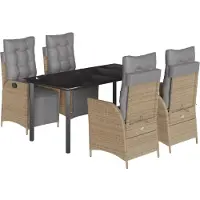 Syfax 5-tlg. Garten-Essgruppe mit Kissen Beigemischung Poly Rattan