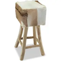Syfax Barhocker Ziegenleder und Massivholz Teak