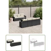 The Living Store 8-tlg. Garten-Sofagarnitur mit Kissen Schwarz Poly Rattan