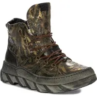 MACIEJKA Stiefeletten Grün Gold aus Veloursleder mit Plateausohle und Lammfellfutter