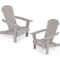 Costway 2er Set Adirondack Stuhl klappbar, Adirondack Chair aus Holz, Gartensessel mit hoher Rückenlehne & breiten Armlehnen, bis 180 kg Grau