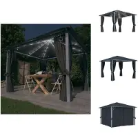 vidaXL Pavillon mit Vorhängen & LED-Lichterkette 3x3 m Anthrazit Alu - Pavillons & Partyzelte