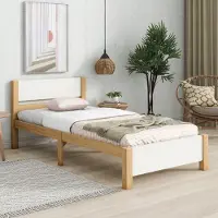 Merax Kinderbett Einzelbett 90x200 cm, Holzbett mit Kiefernholzrahmen und Mittelfuß, MDF-Kopfteil, Jugendbett mit Lattenrost, skandinavisches Design