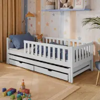 KIDS Collection Kinderbett mit Ausziehbett und zwei Schubladen, Rausfallschutz und Lattenrost, Kinder Bett | weitere Größen: 80x160, 90x190, 90x200cm | 80x180cm: von 3. bis 12. Lebensjahr, Weiß