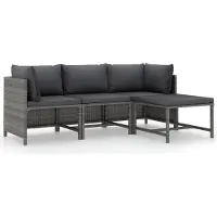 Syfax 4-tlg. Garten-Lounge-Set mit Kissen Poly Rattan Grau