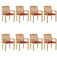 The Living Store Stapelbare Gartenstühle mit Kissen 8 Stk. Massivholz Teak