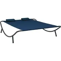 Syfax Sonnenliege aus blauem Stoff mit 2 Kissen, 200x173x45 cm für Garten & Terrasse