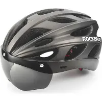 RockBros Fahrradhelm Helm mit Abnehmbaren Magnet Brillen Visier Damen Herren Titan großer 58-65CM