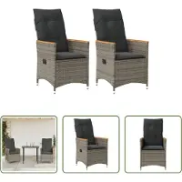 The Living Store Gartensessel mit Kissen 2 Stk. Verstellbar Grau Poly Rattan