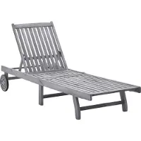 Syfax Akazie Massivholz Sonnenliege grau, verstellbare Rückenlehne, 2 Räder, 199x59 cm