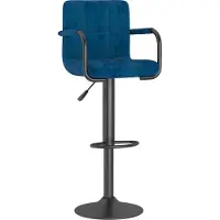 Syfax Barhocker Blau Samt, Höhenverstellbar, 360 Grad Drehbar, mit Armlehnen, 48x47x(90-111)cm