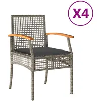 Syfax Gartenstühle mit Kissen 4 Stk. Grau Poly Rattan Akazienholz