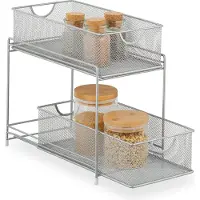 Relaxdays Küchen Organizer, 2 Ausziehkörbe, Etagenregal aus Metall, H x B x T: 32 x 19 x 35,5 cm, Bad Organizer, silber