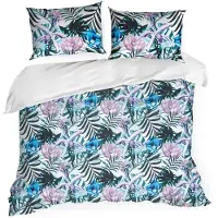 Eurofirany Bettwäsche Kissenbezug Bettbezug 160x200cm weiß dunkelgrün Botanish 3tlg Set