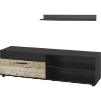Vicco Lowboard & Regal Berno Schwarz/Sandeiche mit 1 Klappe, Model 55457