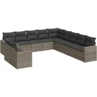 Syfax 11-tlg. Garten-Sofagarnitur mit Kissen Grau Poly Rattan