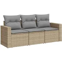 Sonstiges 3-tlg. Garten-Sofagarnitur mit Kissen Beige Poly Rattan