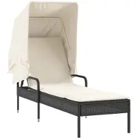 Syfax Sonnenliege mit Dach Schwarz Poly Rattan