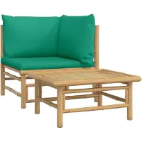 Syfax 2-tlg. Garten-Lounge-Set mit Grünen Kissen Bambus