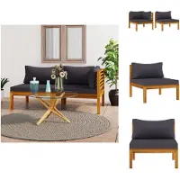 vidaXL 2-tlg. Sofa-Set mit Dunkelgrauen Kissen Akazie Massivholz - Gartensofaelemente