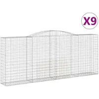 vidaXL Gabionen mit Hochbogen 9 Stk. 400x50x160/180cm Verzinktes Eisen