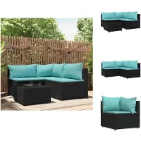 vidaXL 4-tlg. Garten-Lounge-Set mit Kissen Schwarz Poly Rattan - Gartensofas