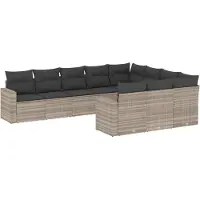 vidaXL 10-tlg. Garten-Sofagarnitur mit Kissen Hellgrau Poly Rattan