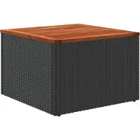 Syfax Gartentisch Schwarz 55 x 55 x 37 cm Poly Rattan und Akazienholz