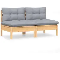 Syfax 2-Sitzer-Gartensofa mit Grauen Kissen Massivholz Kiefer