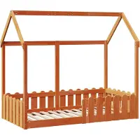 Syfax Kinderbett Hausbett Wachsbraun 80x160 cm Massivholz Kiefer