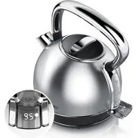 Arendo Wasserkocher mit Temperatureinstellung, 1,7 l, 2200 W, Edelstahl Retro Style Vintage, Überhitzung & Trockenkochschutz, schwarz