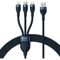 Baseus Flash Series 3-in-1 USB-Kabel, USB-C + Micro-USB + Lightning, 66 W, 1,2 m (blau)
