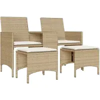 Syfax Gartensofa 2-Sitzer mit Tisch und Hockern Beige Poly Rattan