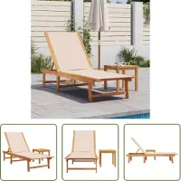 The Living Store Sonnenliege mit Tisch Creme Massivholz Akazie und Textilene