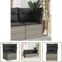 The Living Store Garten-Ecksofa mit Kissen Grau Poly Rattan
