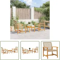 The Living Store 3-tlg. Bistro-Set Beige Poly Rattan und Akazienholz