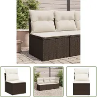 The Living Store Gartensessel ohne Armlehnen mit Kissen Braun Poly Rattan