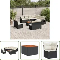 The Living Store 12-tlg. Garten-Sofagarnitur mit Kissen Schwarz Poly Rattan