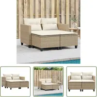 The Living Store Gartensofa 2-Sitzer mit Hockern Beige Poly Rattan