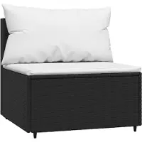 vidaXL Garten-Mittelsofa mit Kissen Schwarz Poly Rattan