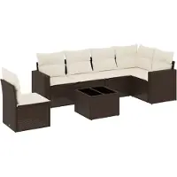 Syfax 7-tlg. Garten-Sofagarnitur mit Kissen Braun Poly Rattan