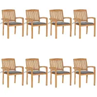 Syfax Stapelbare Gartenstühle mit Kissen 8 Stk. Massivholz Teak