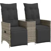 Syfax Gartensofa 2-Sitzer Verstellbar mit Tisch Grau Poly Rattan