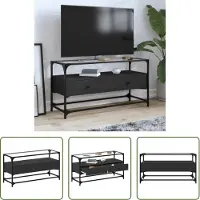 The Living Store TV-Schrank mit Glasplatte Schwarz 98x35x51 cm Holzwerkstoff