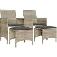 Syfax Gartensofa 2-Sitzer mit Tisch und Hockern Hellgrau Poly Rattan