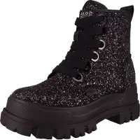 Buffalo Schnürboots "ASPHA LACEUP HI", Damen, Gr. 38, Synthetik Textil, schwarz, Schuhe Schnürboots, Plateauboots, Schnürstiefelette mit stylischem Glitterbesatz