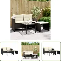 The Living Store 3-tlg. Garten-Sofagarnitur mit Kissen Schwarz Poly Rattan
